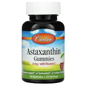Астаксантин з Вітаміном С, 4 мг, смак вишні, Astaxanthin Gummies with Vitamin C, Carlson, 46 жувальних цукерок