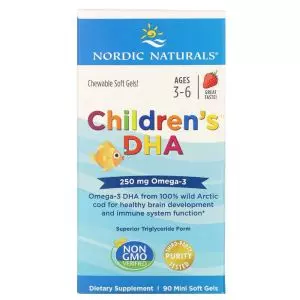 Риб'ячий жир (ДГК) для Дітей, (3-6 років), 250 мг, Смак Полуниці, Children's DHA, Nordic Naturals, 90 міні капсул