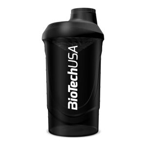 Шейкер для Спортивного Харчування з Трьома Відсіками, Чорный, Biotech Wave Plus, 600 мл Шейкер для Спортивного Харчування з Трьома Відсіками, Чорный, Biotech Wave Plus, 600 мл