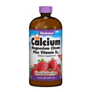 Жидкий Кальций Цитрат Магния + Витамин D3, Вкус Клубники, Bluebonnet Nutrition, 16 жидких унций (472 мл)