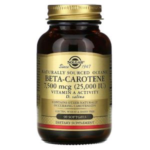 Бета Каротин Океанический (Витамин А) 25 000 МЕ, Natural Oceanic Beta-Carotene, Solgar, 90 капсул Бета Каротин Океанический (Витамин А) 25 000 МЕ, Natural Oceanic Beta-Carotene, Solgar, 90 капсул