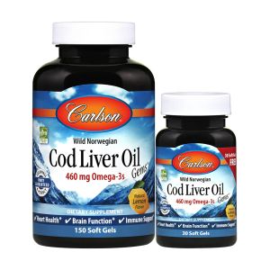 Жир из Печени Трески, Вкус Лимона, Cod Liver Oil Lemon, Carlson, 150+30 желатиновых капсул