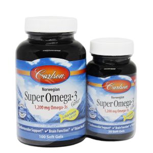 Супер Омега-3, 1200 мг, Super Omega-3 Gems in fish gelatin, Carlson, 100+30 капсул рыбьего желатина Супер Омега-3, 1200 мг, Super Omega-3 Gems in fish gelatin, Carlson, 100+30 капсул рыбьего желатина