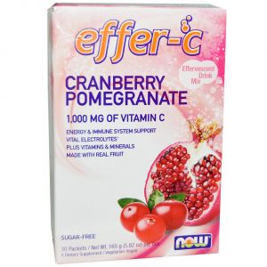 Підтримка Імунітету, Effer-C, Now Foods, Смак Клюкви і Граната, 30 пакетів (5.82 г)