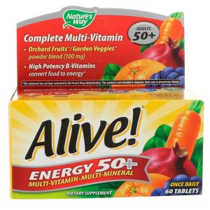 Мультивитаминный-Мультиминерал, Alive!, Energy 50+, For Adults 50+, Nature's Way, 60 Таблеток Мультивитаминный-Мультиминерал, Alive!, Energy 50+, For Adults 50+, Nature's Way, 60 Таблеток