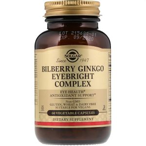 Комплекс для Глаз, Bilberry Ginkgo Eyebright Complex, Solgar, 60 капсул Комплекс для Глаз, Bilberry Ginkgo Eyebright Complex, Solgar, 60 капсул