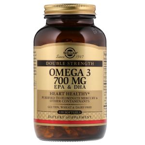 Омега-3, ЭПК и ДГК, Double Strength, 700 мг, Solgar, 120 желатиновых капсул