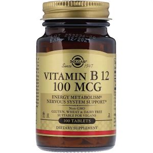 УЦІНКА Вітамін В12 (Ціанокобаламін), Vitamin B12, Solgar, 100 мкг, 100 таблеток (пошкоджена зовнішня плівка)