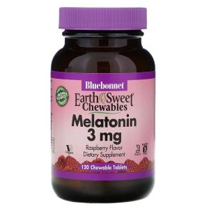 Мелатонін, Melatonin, 3 мг, Bluebonnet Nutrition, EarthSweet, Малиновий Смак, 120 жувальних таблеток Мелатонін, Melatonin, 3 мг, Bluebonnet Nutrition, EarthSweet, Малиновий Смак, 120 жувальних таблеток