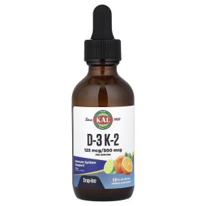 Витамин D3+K2, Vitamin D3 K2 Drop, KAL, цитрусовый вкус, 59 мл. Витамин D3+K2, Vitamin D3 K2 Drop, KAL, цитрусовый вкус, 59 мл.