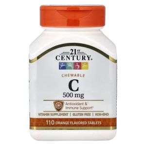 Вітамін C, 500 мг, смак апельсина, Chewable Vitamin C, 21st Century, 110 жувальних таблеток Вітамін C, 500 мг, смак апельсина, Chewable Vitamin C, 21st Century, 110 жувальних таблеток