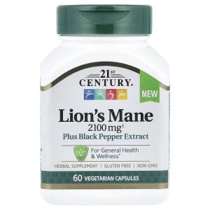 Їжовик гребінчастий, 2100 мг, Lion's Mane, 21st Century, 60 вегетаріанських капсул Їжовик гребінчастий, 2100 мг, Lion's Mane, 21st Century, 60 вегетаріанських капсул