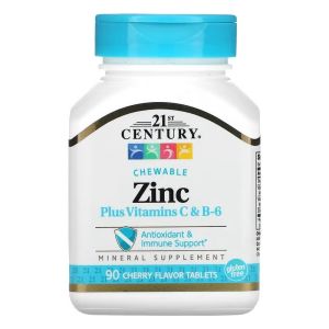 Цинк з вітамінами С і В6, смак вишні, Zinc Plus Vitamins C&B-6, 21st Century, 90 жувальних таблеток Цинк з вітамінами С і В6, смак вишні, Zinc Plus Vitamins C&B-6, 21st Century, 90 жувальних таблеток