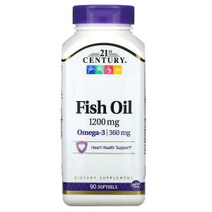 Риб'ячий жир, 1200 мг, Омега-3, 360 мг, Fish Oil Omega 3, 21st Century, 90 желатинових капсул