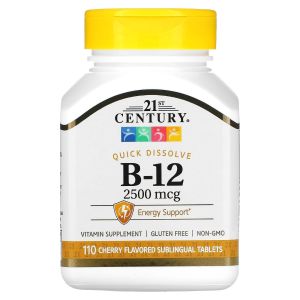 Витамин B-12, 2500 мкг, вкус вишни, Sublingual, 21st Century, 110 таблеток для рассасывания Витамин B-12, 2500 мкг, вкус вишни, Sublingual, 21st Century, 110 таблеток для рассасывания
