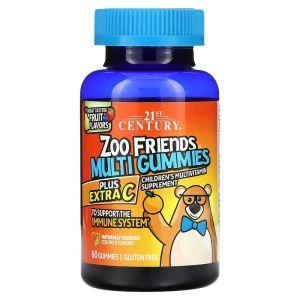 Мультивітаміни для дітей, посилений вітамін C, смак фруктів, Zoo Friends Multi, Plus Extra C, 21st Century, 60 жувальних цукерок Мультивітаміни для дітей, посилений вітамін C, смак фруктів, Zoo Friends Multi, Plus Extra C, 21st Century, 60 жувальних цукерок