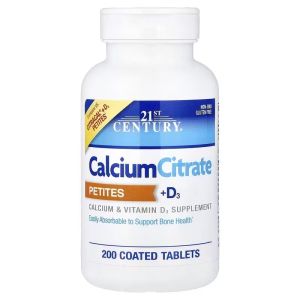 Кальцій цитрат та вітамін D3, Calcium Citrate Petites + D3, 21st Century, 200 таблеток в оболонці Кальцій цитрат та вітамін D3, Calcium Citrate Petites + D3, 21st Century, 200 таблеток в оболонці