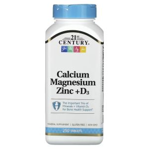 Кальцій, Магній, Цинк та Вітамін D3, Calcium Magnesium Zinc + D3, 21st Century, 250 таблеток Кальцій, Магній, Цинк та Вітамін D3, Calcium Magnesium Zinc + D3, 21st Century, 250 таблеток