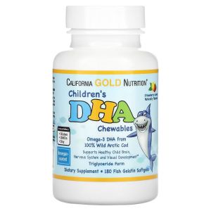 Дитячий DHA з дикої арктичної тріски, смак полуниці та лимона, Children's DHA, California Gold Nutrition, 180 жувальні таблетки