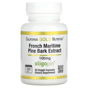 Экстракт коры французской приморской сосны, олигопин, 100 мг, French Maritime Pine Bark Extract, Oligopin, California Gold Nutrition, 60 вегетарианских капсул