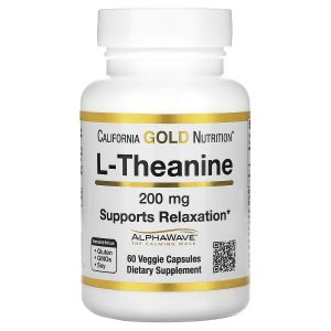 L-теанин, 200 мг, L-Theanine, Featuring AlphaWave, California Gold Nutrition, 60 вегетарианских капсул L-теанин, 200 мг, L-Theanine, Featuring AlphaWave, California Gold Nutrition, 60 вегетарианских капсул