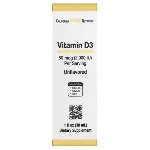 Витамин D3 в каплях, 50 мкг (2000 МЕ), без вкуса, Vitamin D3, California Gold Nutrition, 30 мл Витамин D3 в каплях, 50 мкг (2000 МЕ), без вкуса, Vitamin D3, California Gold Nutrition, 30 мл