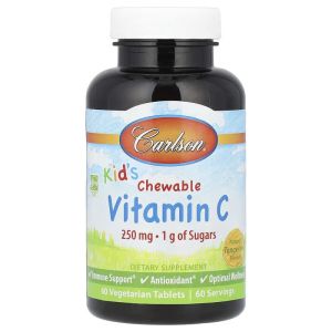 Витамин С для детей, 250 мг, вкус мандарина, Kid's Chewable Vitamin C, Carlson, 60 жевательных таблеток Витамин С для детей, 250 мг, вкус мандарина, Kid's Chewable Vitamin C, Carlson, 60 жевательных таблеток