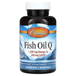 Омега-3 + Коэнзим Q10, Fish Oil Q, Carlson, 60 гелевых капсул Омега-3 + Коэнзим Q10, Fish Oil Q, Carlson, 60 гелевых капсул