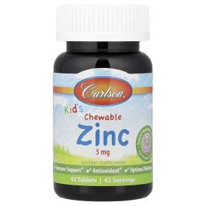 Цинк для детей, 5 мг, вкус ягод, Kid's Chewable Zinc, Carlson, 42 жевательные таблетки