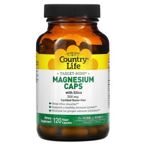 Магній з кремнієм, 300 мг, Target-Mins, Magnesium Caps with Silica, Country Life, 120 вегетаріанських капсул Магній з кремнієм, 300 мг, Target-Mins, Magnesium Caps with Silica, Country Life, 120 вегетаріанських капсул