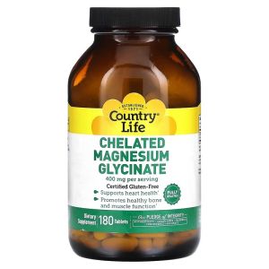 Магній Хелатний гліцинат, 400 мг, Chelated Magnesium Glycinate, Country Life, 180 таблеток (133 мг у таблетці) Магній Хелатний гліцинат, 400 мг, Chelated Magnesium Glycinate, Country Life, 180 таблеток (133 мг у таблетці)
