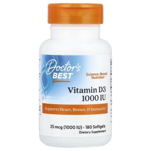 Вітамін D3, 25 мкг (1000 МО), Vitamin D3, Doctor's Best, 180 желатинових капсул Вітамін D3, 25 мкг (1000 МО), Vitamin D3, Doctor's Best, 180 желатинових капсул