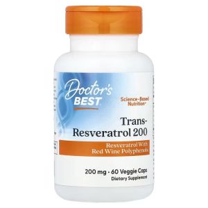 Ресвератрол, 200 мг, Trans-Resveratrol 200, Doctor's Best, 60 вегетарианских капсул