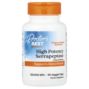 Серрапептаза високої ефективності, 120,000 SPU, High Potency Serrapeptase, Doctor's Best, 90 вегетаріанських капсул Серрапептаза високої ефективності, 120,000 SPU, High Potency Serrapeptase, Doctor's Best, 90 вегетаріанських капсул