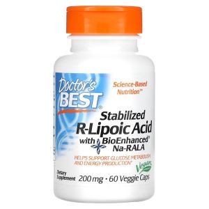 R-ліпоєва кислота, 200 мг, Stabilized R-Lipoic Acid with BioEnhanced Na-RALA, Doctor's Best, 60 вегетаріанських капсул R-ліпоєва кислота, 200 мг, Stabilized R-Lipoic Acid with BioEnhanced Na-RALA, Doctor's Best, 60 вегетаріанських капсул