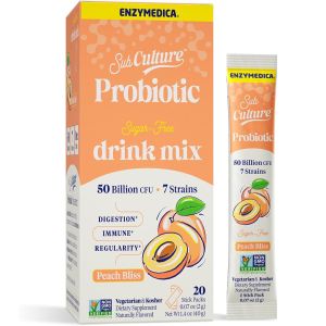 Пробіотичний напій, 50 млрд КУО, смак персика, Probiotic Drink Mix, Enzymedica, 20 стиків по 2 гр Пробіотичний напій, 50 млрд КУО, смак персика, Probiotic Drink Mix, Enzymedica, 20 стиків по 2 гр