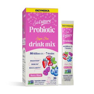 Пробиотический напиток, 50 млрд КОЕ, вкус ягод, Probiotic Drink Mix, Enzymedica, 20 стиков по 2 гр Пробиотический напиток, 50 млрд КОЕ, вкус ягод, Probiotic Drink Mix, Enzymedica, 20 стиков по 2 гр