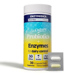 Пробіотики з ферментами для перетравлення молочних продуктів, Probiotics and Enzymes for Dairy Control, Enzymedica, 30 вегетаріанських капсул Пробіотики з ферментами для перетравлення молочних продуктів, Probiotics and Enzymes for Dairy Control, Enzymedica, 30 вегетаріанських капсул