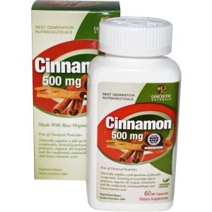 Корица, 500 мг, Cinnamon, Genceutic Naturals, 60 капсул