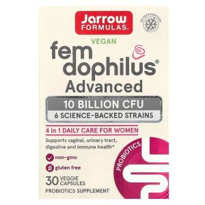 Пробіотики для жінок, 10 млрд КУО, Vegan Fem Dophilus, Advanced, 10 Billion CFU, Jarrow Formulas, 30 вегетеріанських капсул Пробіотики для жінок, 10 млрд КУО, Vegan Fem Dophilus, Advanced, 10 Billion CFU, Jarrow Formulas, 30 вегетеріанських капсул