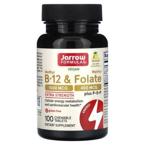 Вітамін B12 та метилфолат, смак лимона, Vegan Methyl B-12&Methyl Folate, Jarrow Formulas, 100 жувальних таблеток Вітамін B12 та метилфолат, смак лимона, Vegan Methyl B-12&Methyl Folate, Jarrow Formulas, 100 жувальних таблеток