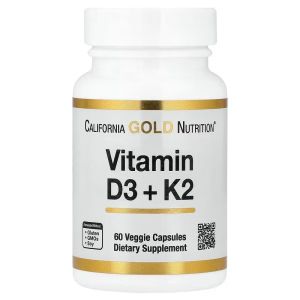 Витамин D3 и K2, Vitamin D3+K2, California Gold Nutrition, 60 вегетарианских капсул Витамин D3 и K2, Vitamin D3+K2, California Gold Nutrition, 60 вегетарианских капсул
