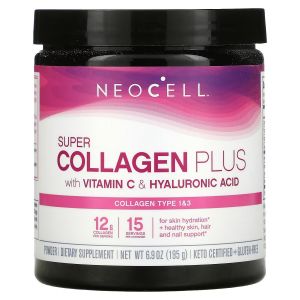 Коллаген с витамином C и гиалуроновой кислотой в порошке, Super Collagen Plus with Vitamin C & Hyaluronic Acid, NeoCell, 195 гр