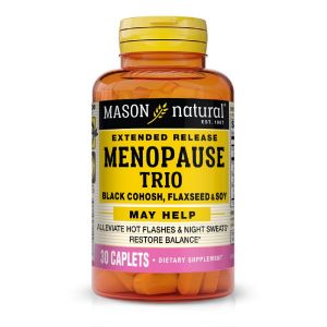Поддержка при менопаузе, клопогон, льняное семя и соя, Menopause Relief Trio, Black Cohosh, Flaxseed and Soy, Mason Natural, 30 каплет