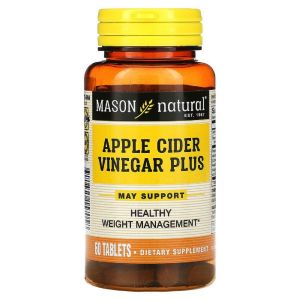 Яблочный уксус+, Apple Cider Vinegar Plus, Mason Natural, 60 таблеток Яблочный уксус+, Apple Cider Vinegar Plus, Mason Natural, 60 таблеток