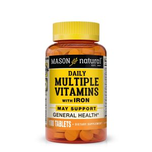 Мультивітаміни із залізом на кожен день, Daily Multiple Vitamins With Iron, Mason Natural, 100 таблеток Мультивітаміни із залізом на кожен день, Daily Multiple Vitamins With Iron, Mason Natural, 100 таблеток