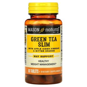 Зеленый чай с яблочным уксусом и горьким апельсином, Green Tea Slim with Apple Cider Vinegar&Bitter Orange, Mason Natural, 60 таблеток Зеленый чай с яблочным уксусом и горьким апельсином, Green Tea Slim with Apple Cider Vinegar&Bitter Orange, Mason Natural, 60 таблеток