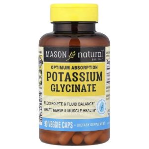 Калий глицинат, Optimum Absorption Potassium Glycinate, Mason Natural, 90 вегетарианских капсул Калий глицинат, Optimum Absorption Potassium Glycinate, Mason Natural, 90 вегетарианских капсул
