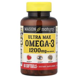 Омега-3, 1200 мг, Ultra Max Omega-3, Mason Natural, 60 гелевых капсул Омега-3, 1200 мг, Ultra Max Omega-3, Mason Natural, 60 гелевых капсул