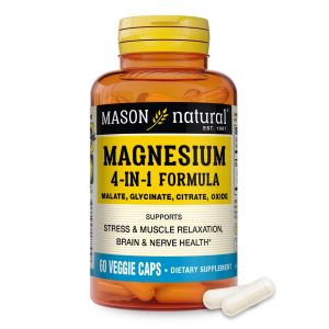 Комплекс магния, 400 мг, Magnesium 4-in-1 Complex, Mason Natural, 60 вегетарианских капсул Комплекс магния, 400 мг, Magnesium 4-in-1 Complex, Mason Natural, 60 вегетарианских капсул